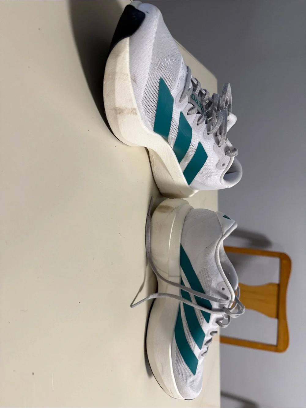 adidas adizero White Athletic Shoes with Teal Stripes